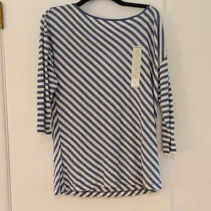 Liz Claiborne 3/4 Diagonal Stripe Top (L)